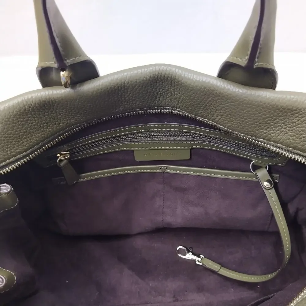 Michael Kors Rollins Olive Green Pebbled Leather Double Handles Satchel Bag